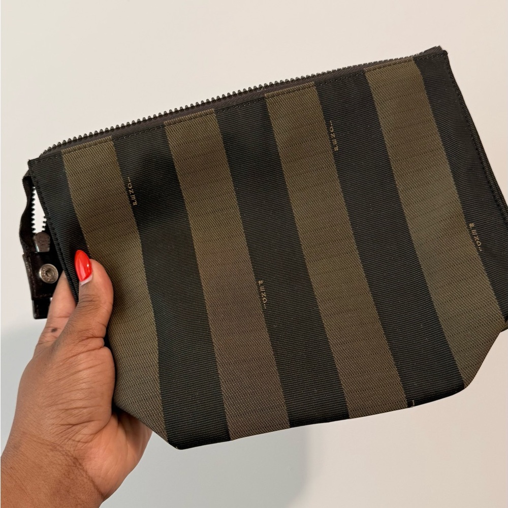Vintage Fendi Pequin Stripe Canvas Clutch / Toiletry Bag – Black & Brown
